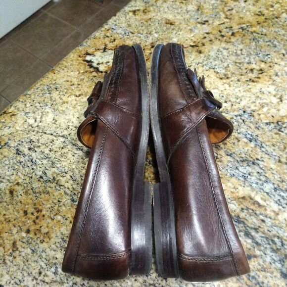 Johnston & Murphy Mens 7.5 M Brown Italian Leather Tassle Weave Loafers Shoes - Picture 7 of 12